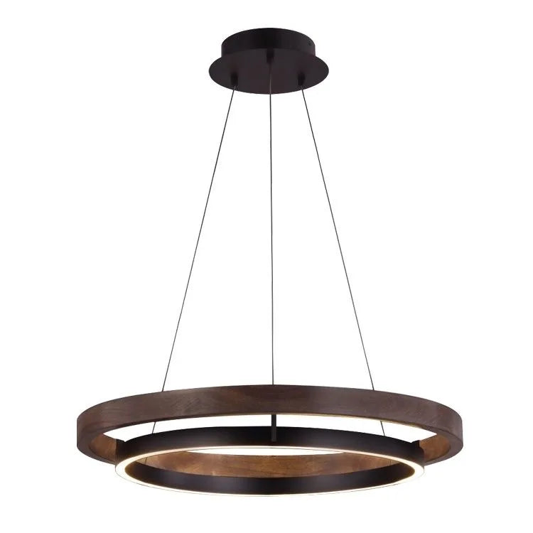 Lámpara de araña antigua nórdica con luz de anillo circular de color veta de madera para sala de estar y comedor