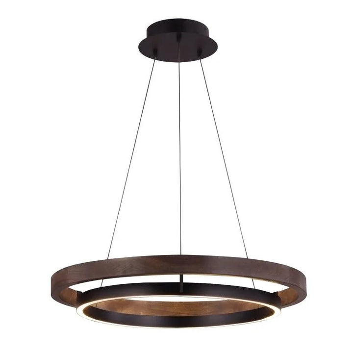 Lámpara de araña antigua nórdica con luz de anillo circular de color veta de madera para sala de estar y comedor