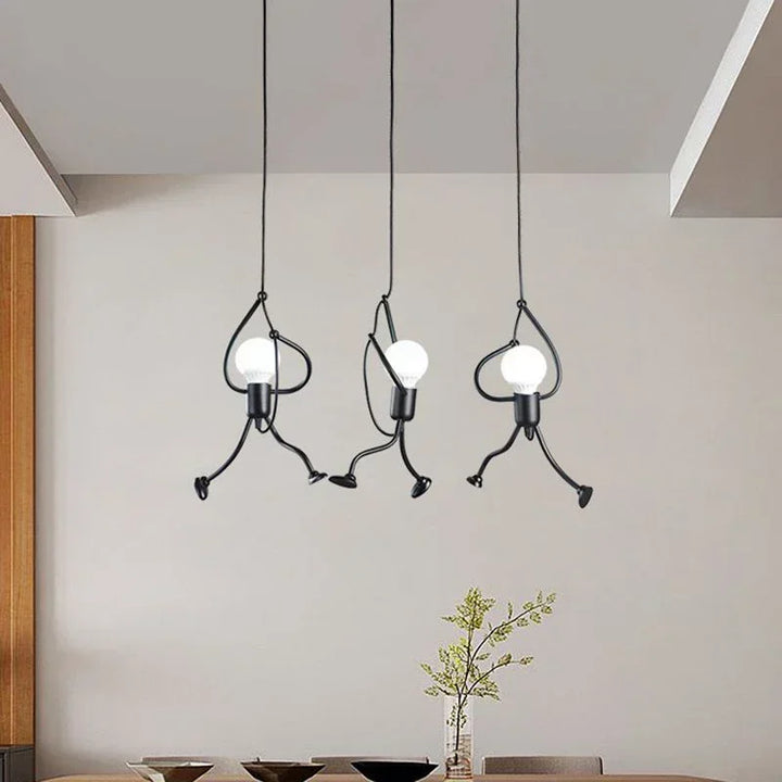 Lámpara de techo LED de estilo moderno con diseño de hombrecito de hierro vintage, para decoración del hogar, sala de estar, dormitorio infantil, color negro, E27