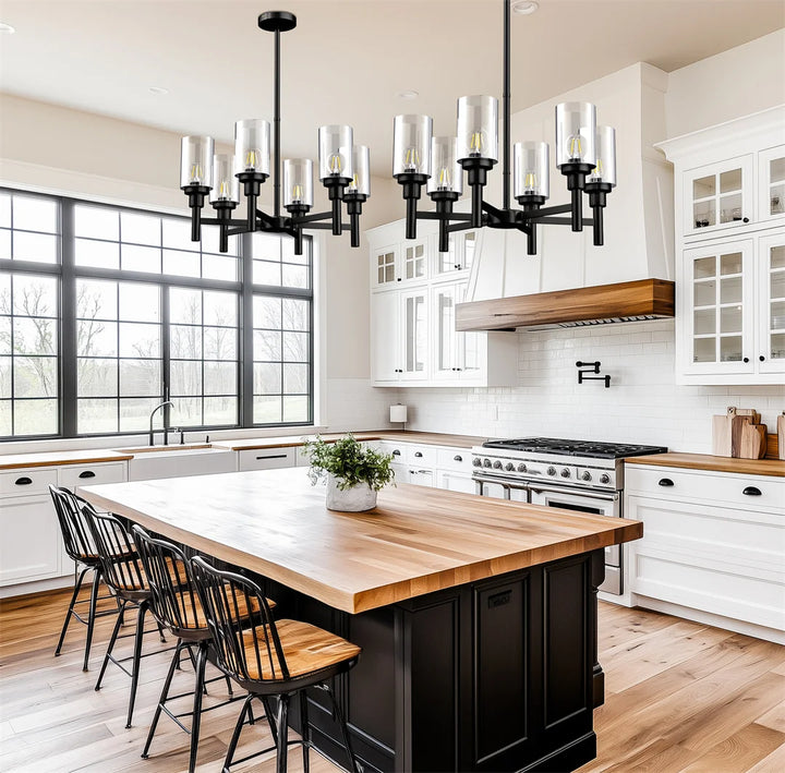 Lámpara colgante de techo LUVODI de 6/8 luces, estilo rústico, color negro mate, para isla de cocina y comedor.