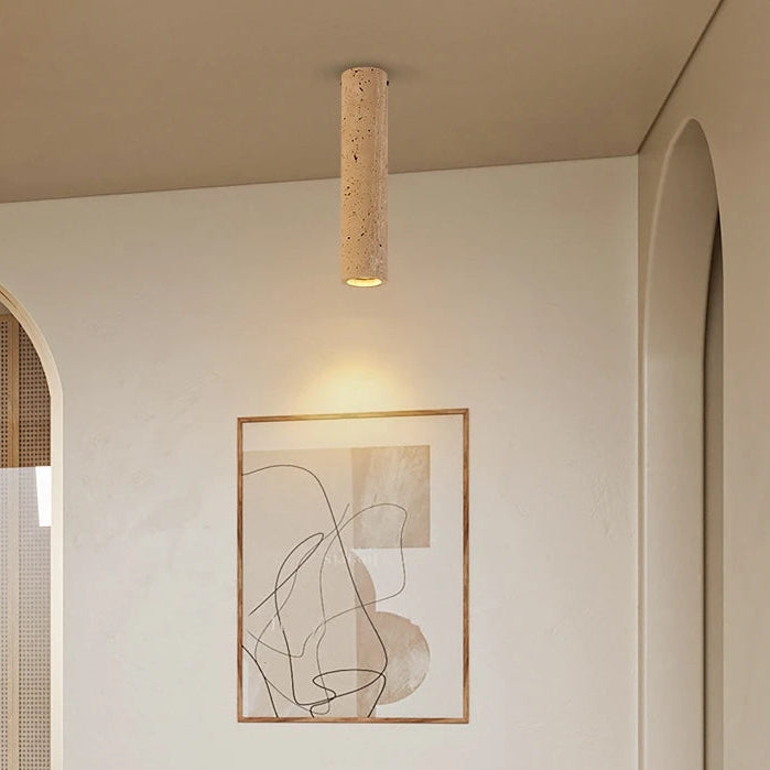 Lámpara de techo cilíndrica de travertino con foco E27