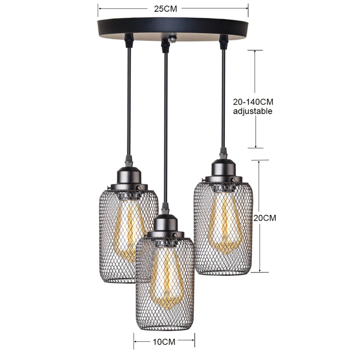 Lámpara colgante minimalista vintage negra con forma de jaula para cafetería, bar, ventana o loft, estilo múltiple, para decoración de interiores, E27