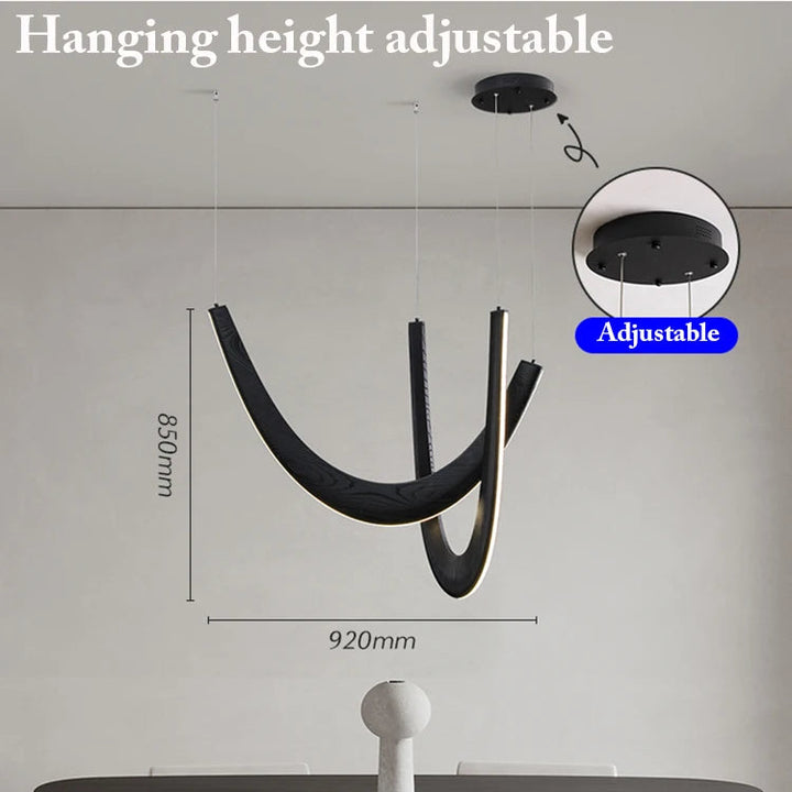 Lámparas colgantes LED de madera modernas en forma de U para interiores, sala de estar, vestíbulo, cocina, isla, comedor, sala de estar y oficina.
