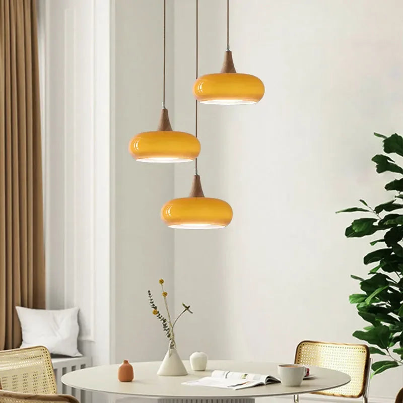 Lámparas colgantes retro japonesas, candelabro de cristal de madera de Corea, luces LED para sala de estar, cafetería, bar, decoración del hogar, luces de ambiente
