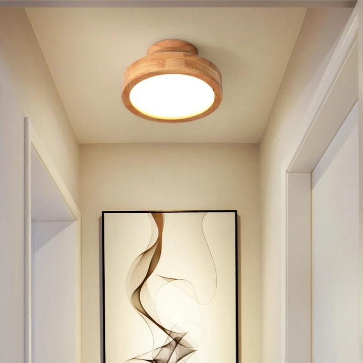 Lámpara de techo circular de madera maciza nórdica para pasillo, entrada, dormitorio, baño, sala de estar, decoración, iluminación LED