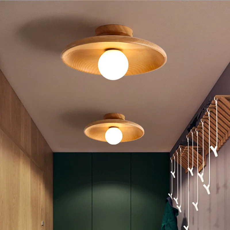 Lámpara de techo moderna de madera de nogal color tronco, lámparas de techo para pasillos, escaleras, iluminación de superficie G9