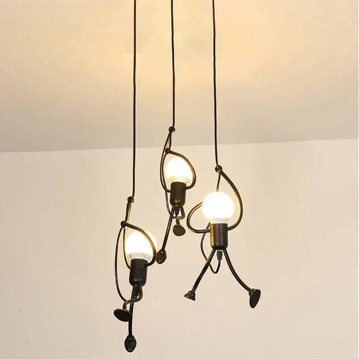 Lámpara de techo LED de estilo moderno con diseño de hombrecito de hierro vintage, para decoración del hogar, sala de estar, dormitorio infantil, color negro, E27