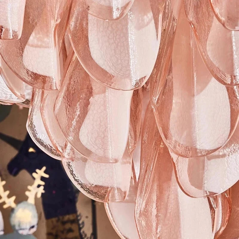 Lámpara de araña francesa retro hecha a mano de cristal con pétalos de rosa, estilo medieval americano, de lujo, para sala de estar, comedor y bar.