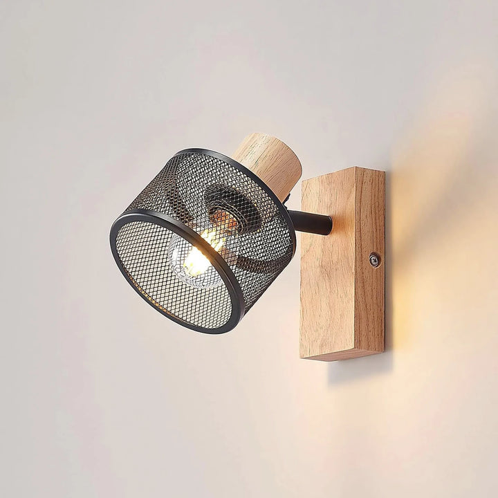 Lámpara de pared moderna de madera, color negro, para dormitorio, comedor, balcón, pasillo y sala de estar. E27 (bombilla no incluida).