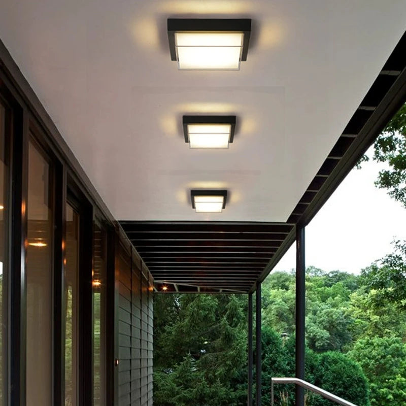 Lámpara de techo LED cuadrada para exteriores, apliques impermeables de superficie para baño, porche, jardín, iluminación de pared exterior, 110/220 V