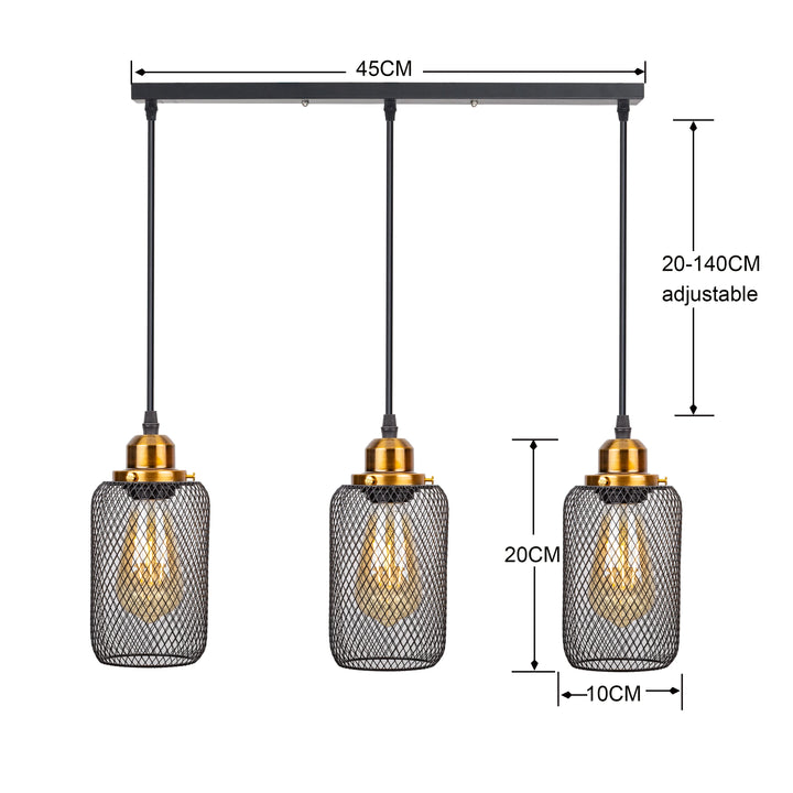 Lámpara colgante minimalista vintage negra con forma de jaula para cafetería, bar, ventana o loft, estilo múltiple, para decoración de interiores, E27