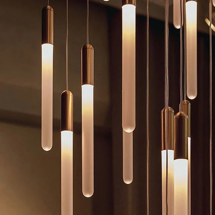 Lámpara de pilar LED moderna minimalista dorada, lámpara colgante para sala de estar, lámpara colgante para restaurante, lámpara de escalera larga