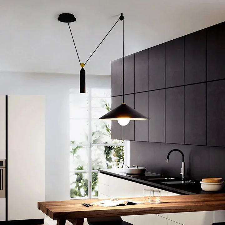 Lámpara colgante nórdica negra extraíble, lámpara de cono LED minimalista, lámpara de suspensión para restaurante, lámpara de comedor LED con personalidad para cocina
