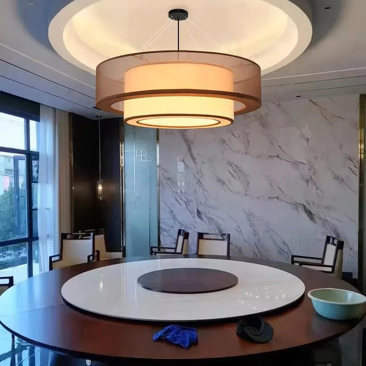 Lámpara colgante LED de seda de tela de lujo estilo chino moderno para alojamiento familiar, lámpara forjada para vestíbulo de hotel, decoración del hogar, candelabro