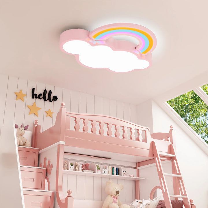 Lámpara de techo con dibujos animados creativos para dormitorio infantil, lámpara de techo decorativa con diseño de nubes y arcoíris y atenuación.