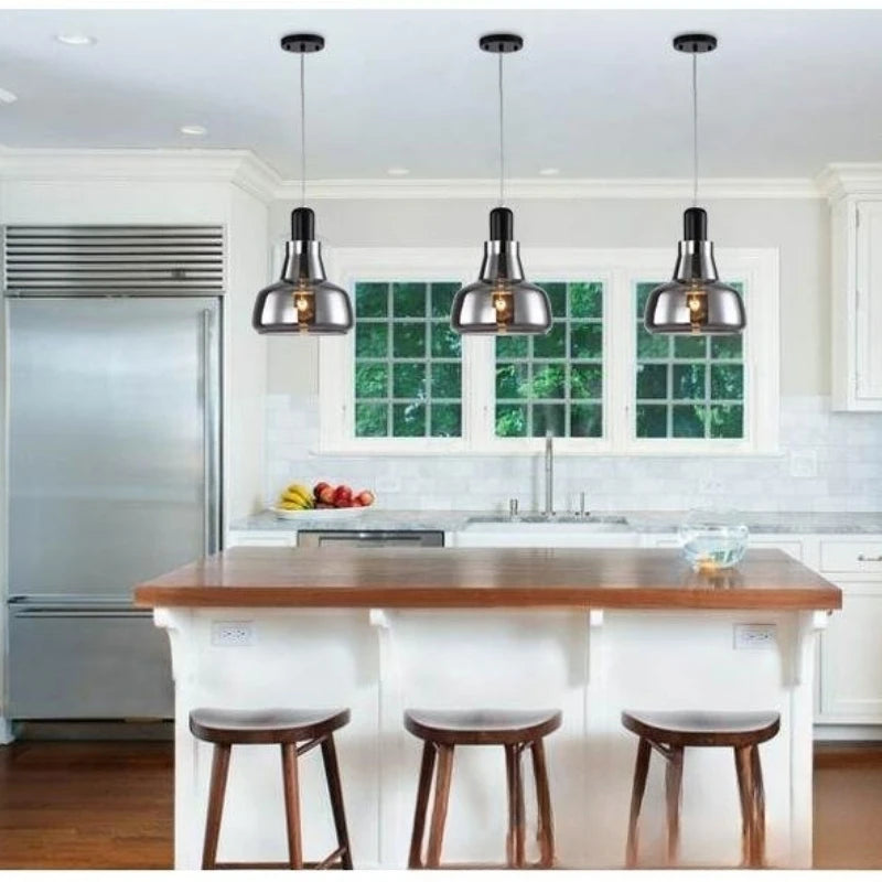 Lámpara de araña LED moderna minimalista de cristal gris ahumado para restaurante, bar, dormitorio, mesita de noche, lámpara colgante de un solo cabezal, iluminación interior, decoración