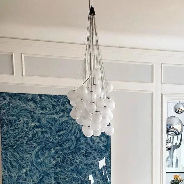 Lámpara nórdica de cristal con forma de globo, moderna, minimalista, para escalera, para sala de estar, comedor, decoración del hogar, luz colgante LED
