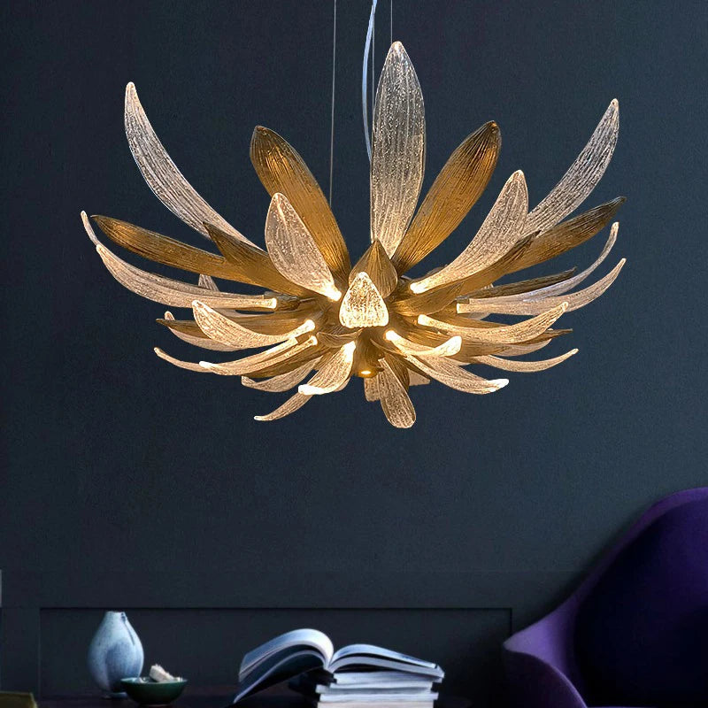 Lámpara colgante de cristal de lujo para sala de estar, comedor, villa, mesa de cocina, lámpara colgante de diseño creativo de cobre con forma de diente de león.