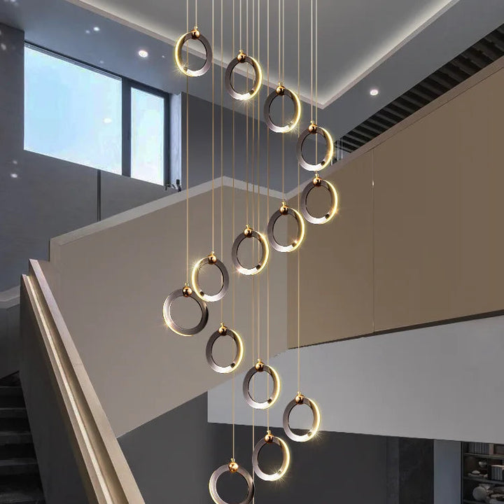 Lámpara de escalera dúplex larga, lámpara de araña negra y dorada, moderna, minimalista, iluminación creativa de lujo, villa, loft, sala de estar, Rng