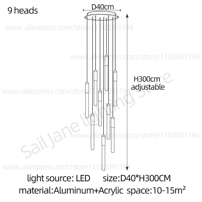 Lámpara de pilar LED moderna minimalista dorada, lámpara colgante para sala de estar, lámpara colgante para restaurante, lámpara de escalera larga
