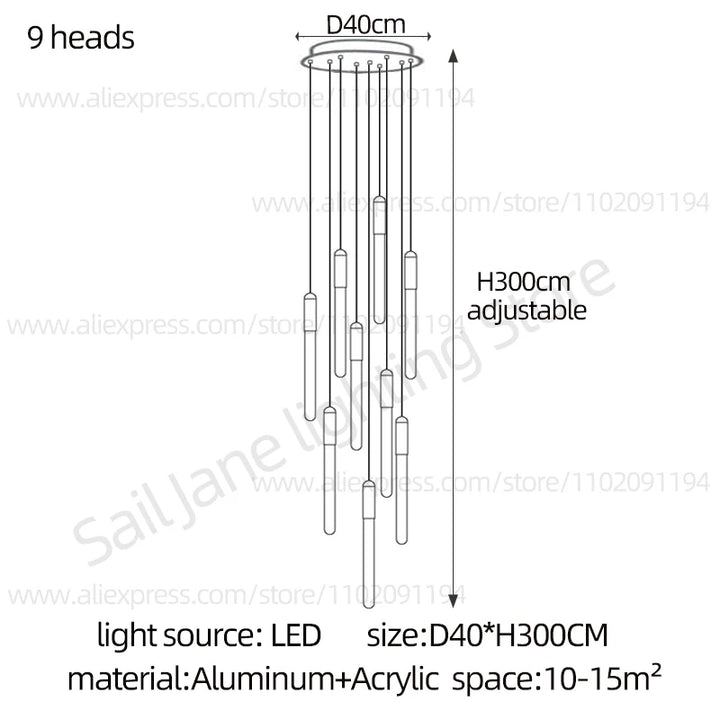 Lámpara de pilar LED moderna minimalista dorada, lámpara colgante para sala de estar, lámpara colgante para restaurante, lámpara de escalera larga