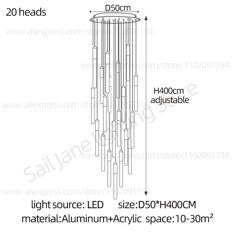 Lámpara de pilar LED moderna minimalista dorada, lámpara colgante para sala de estar, lámpara colgante para restaurante, lámpara de escalera larga
