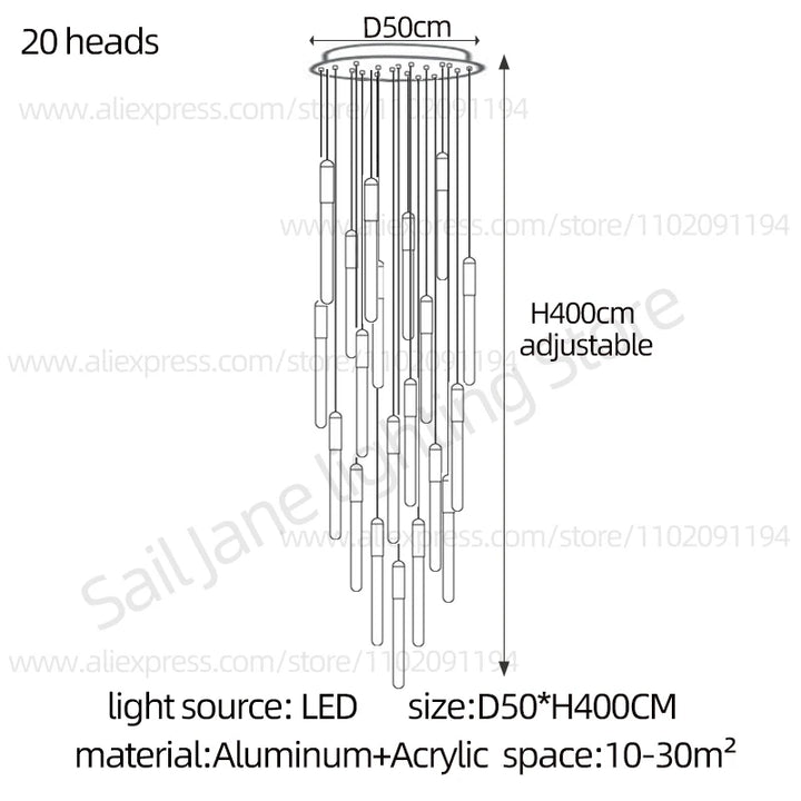 Lámpara de pilar LED moderna minimalista dorada, lámpara colgante para sala de estar, lámpara colgante para restaurante, lámpara de escalera larga