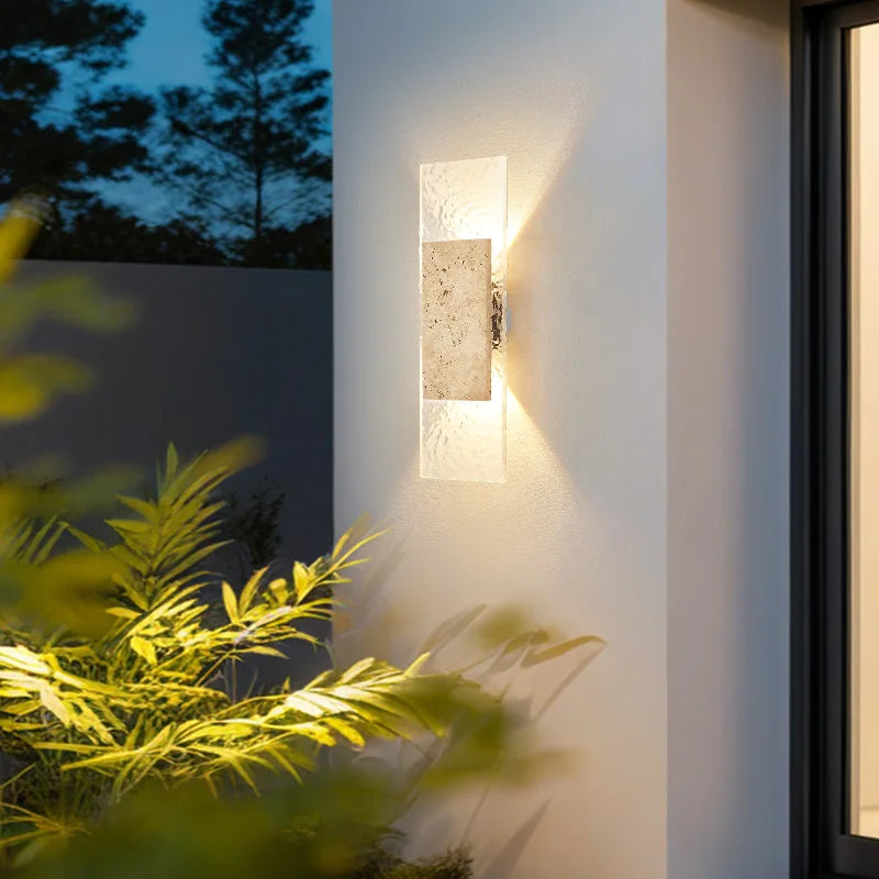 Lámparas de pared impermeables para exteriores, tiras de luces de pared de piedra natural y vidrio, lámpara de pared LED de 18 W, accesorios de iluminación exterior para dormitorio