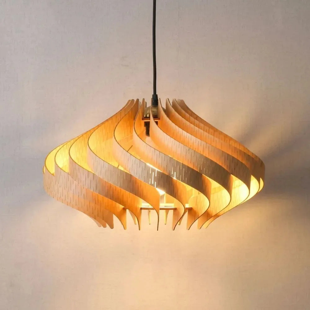 JOYINLED Lámpara colgante moderna de madera nórdica, lámpara colgante creativa en espiral para restaurante, lámpara de madera hecha a mano, iluminación interior
