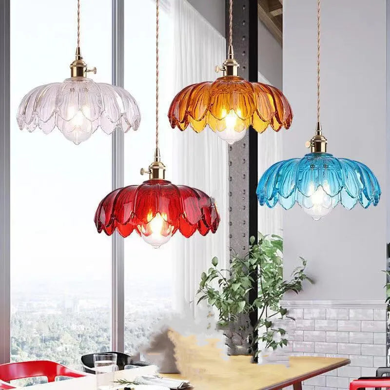 Lámparas colgantes de cristal con forma de flor para cocina y comedor. Iluminación moderna para salón. Decoración nórdica industrial para el hogar.