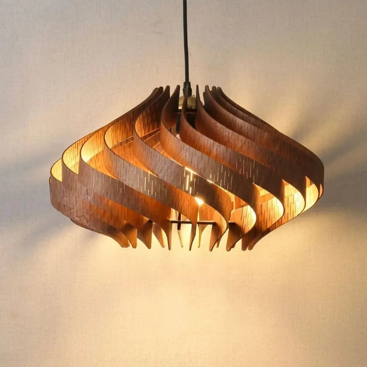 JOYINLED Lámpara colgante moderna de madera nórdica, lámpara colgante creativa en espiral para restaurante, lámpara de madera hecha a mano, iluminación interior
