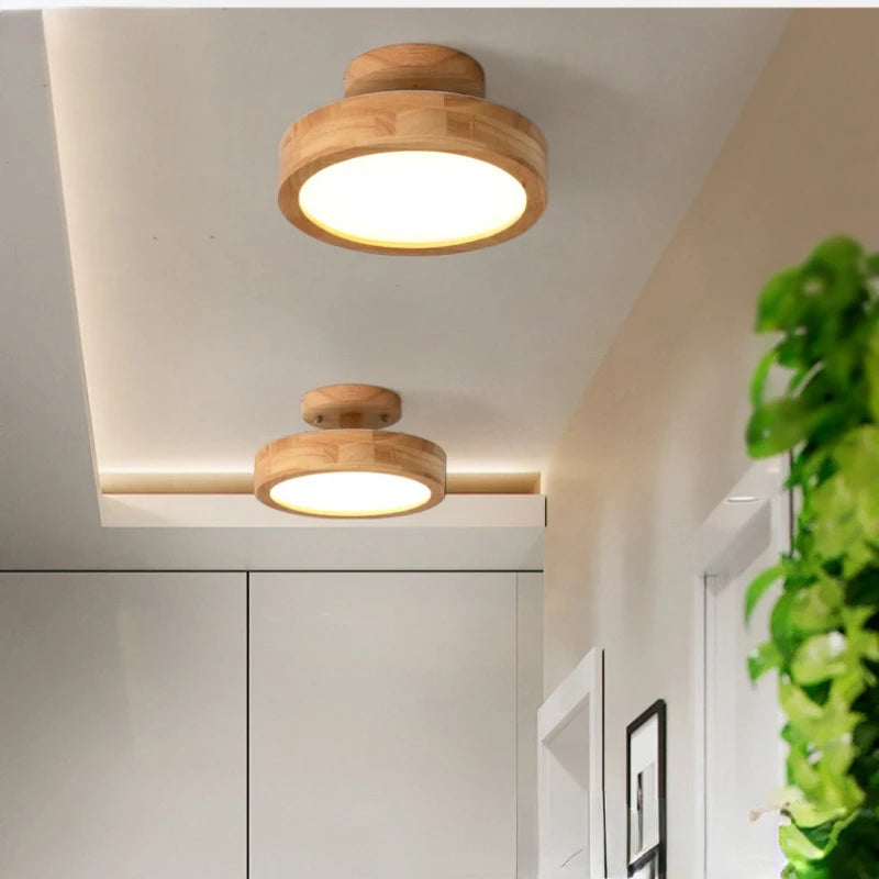 Lámpara de techo circular de madera maciza nórdica para pasillo, entrada, dormitorio, baño, sala de estar, decoración, iluminación LED