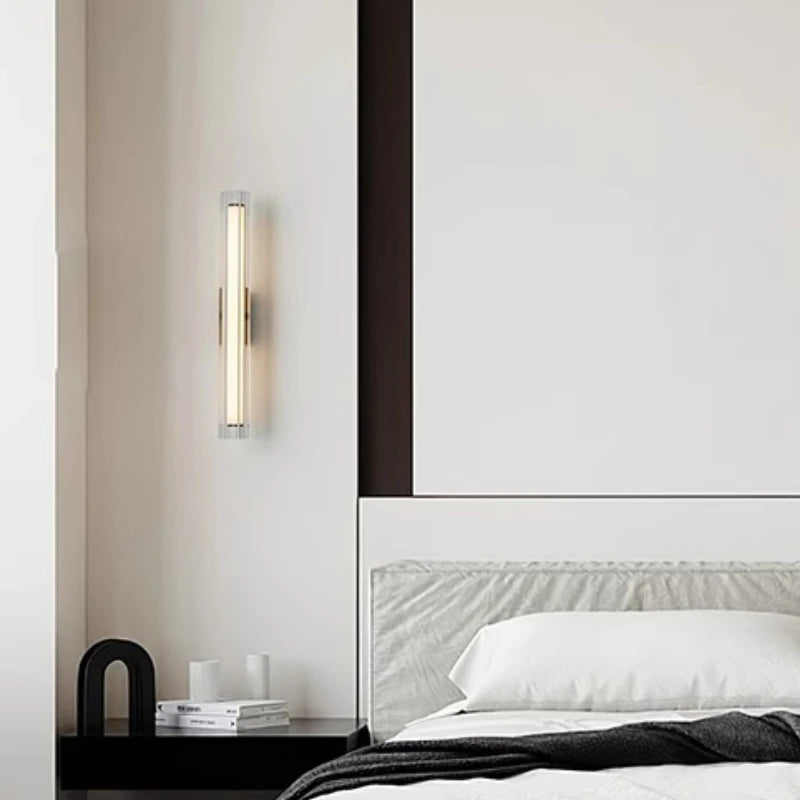 Lámpara de pared minimalista moderna para sala de estar, dormitorio, mesita de noche, hotel, diseño nórdico creativo, apliques largos de cristal, luz de pared, decoración del hogar