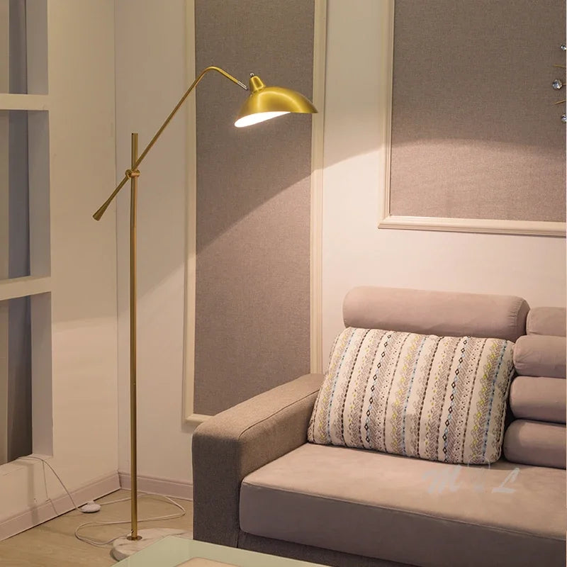 Lámpara de pie nórdica dorada sencilla con base de mármol, lámpara de pie de longitud ajustable, lámpara de pie para vestíbulo, lámpara de sala de estar, accesorios E27