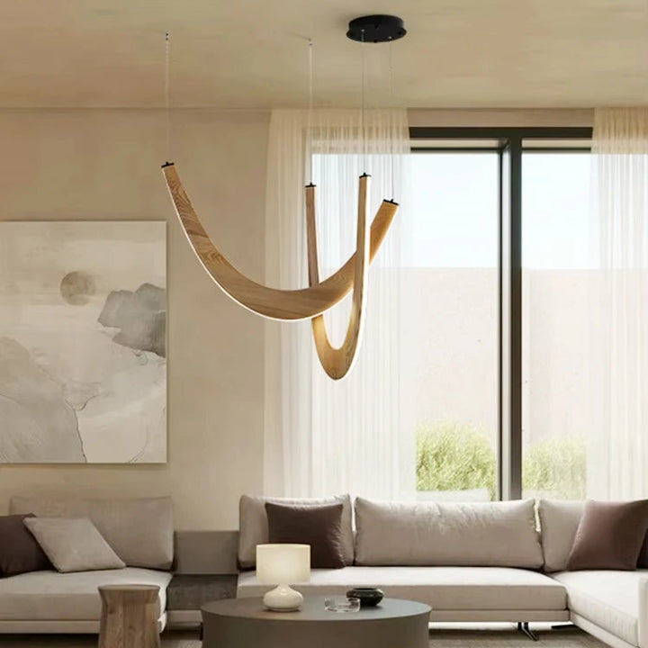 Lámparas colgantes LED de madera modernas en forma de U para interiores, sala de estar, vestíbulo, cocina, isla, comedor, sala de estar y oficina.