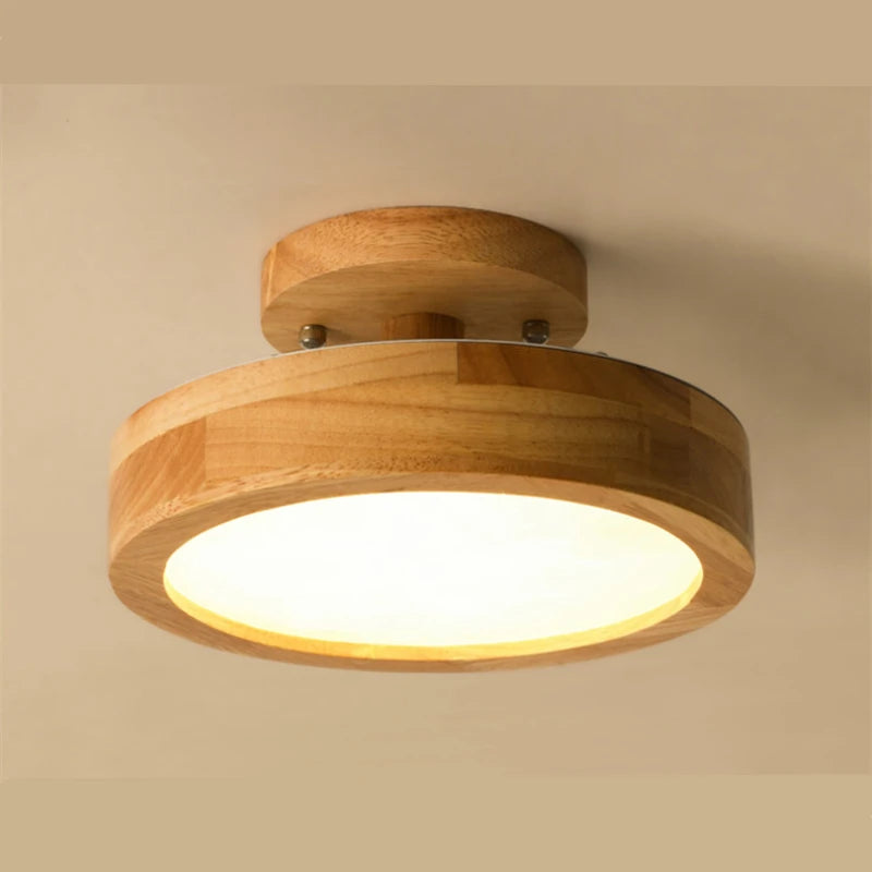 Lámpara de techo circular de madera maciza nórdica para pasillo, entrada, dormitorio, baño, sala de estar, decoración, iluminación LED