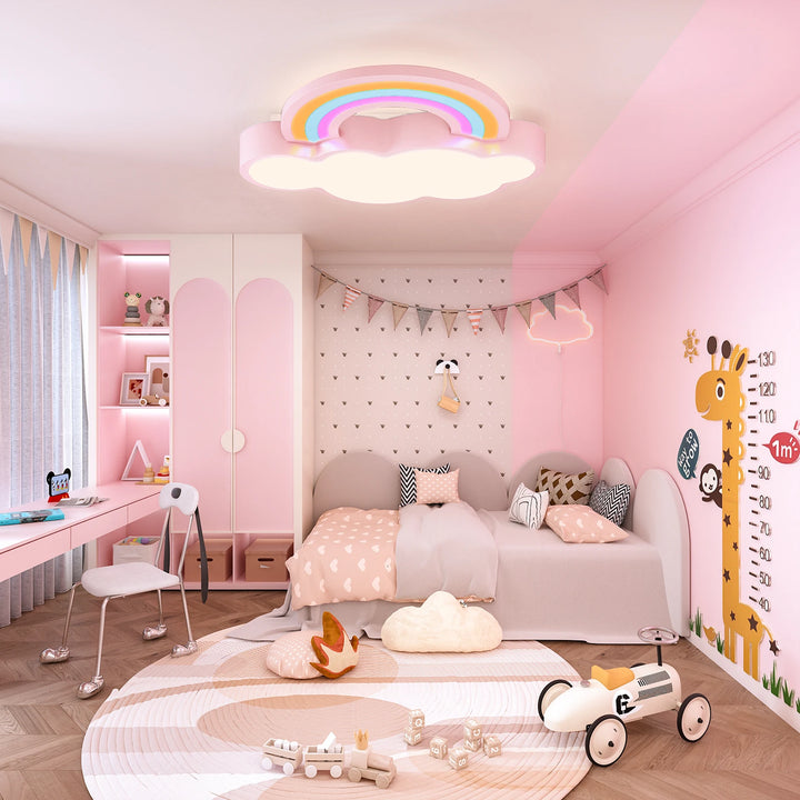Lámpara de techo con dibujos animados creativos para dormitorio infantil, lámpara de techo decorativa con diseño de nubes y arcoíris y atenuación.