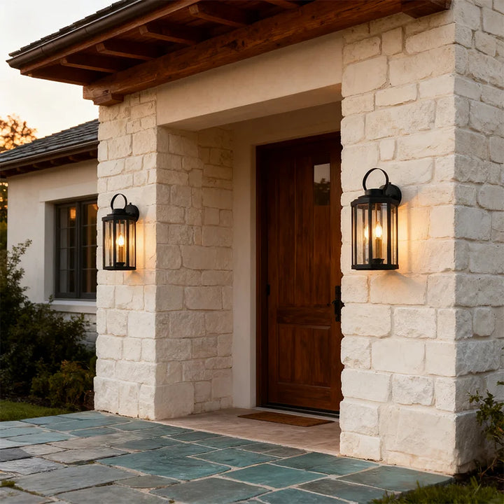 Lámpara de pared para exteriores, impermeable, base E12, pantalla de vidrio vintage, aluminio, para pasillo, patio, puerta, balcón, decoración.