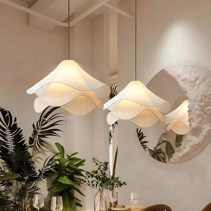 Lámpara colgante LED nórdica minimalista de tela blanca con flores, para sala de estar, dormitorio, restaurante, decoración minimalista del hogar, iluminación.