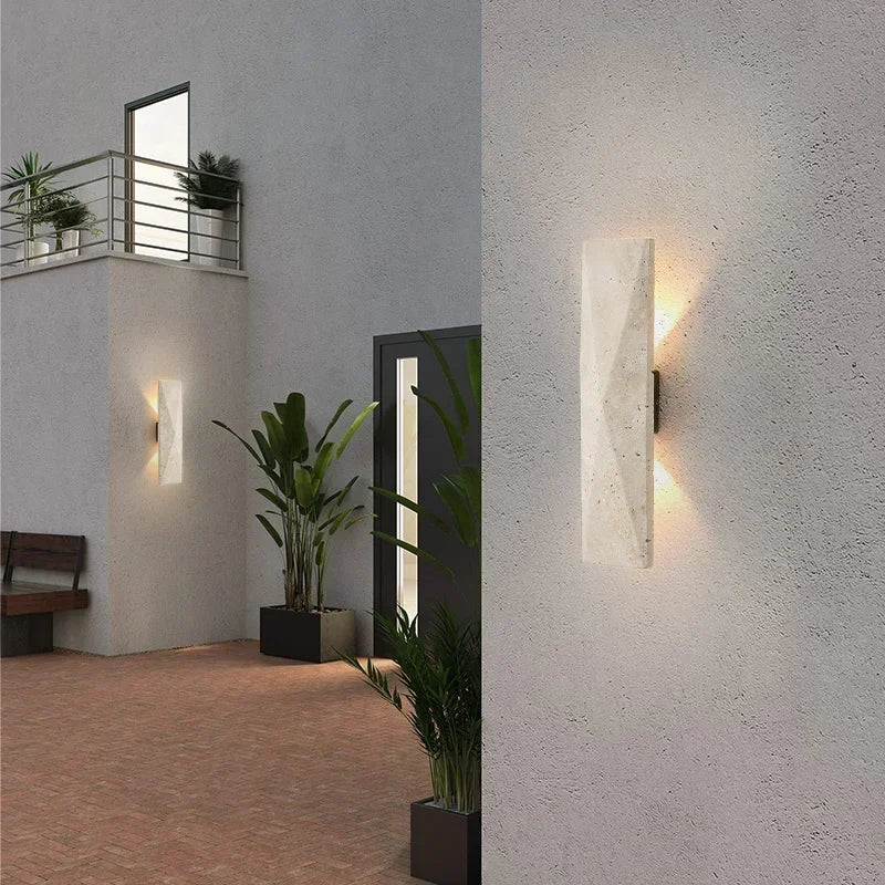 Lámpara de pared para exterior, piedra travertino amarilla, estilo japonés, luces de pared, sala de estar, mesita de noche, dormitorio, decoración, accesorios de iluminación LED