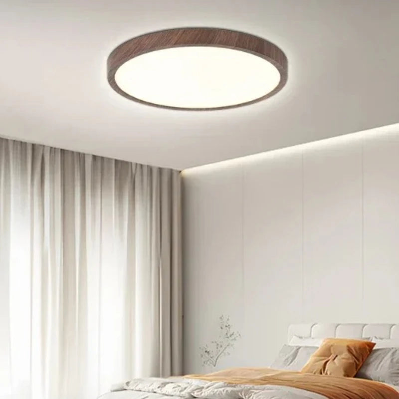 Lámpara de techo LED moderna circular ultrafina con veta de madera de nogal, luz decorativa para dormitorio, comedor, sala de estar, iluminación interior para el hogar.