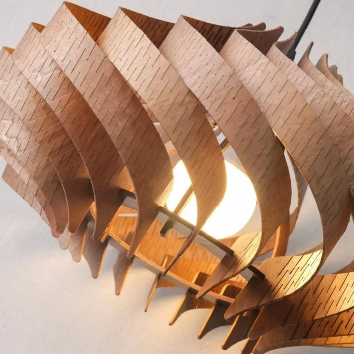 JOYINLED Lámpara colgante moderna de madera nórdica, lámpara colgante creativa en espiral para restaurante, lámpara de madera hecha a mano, iluminación interior