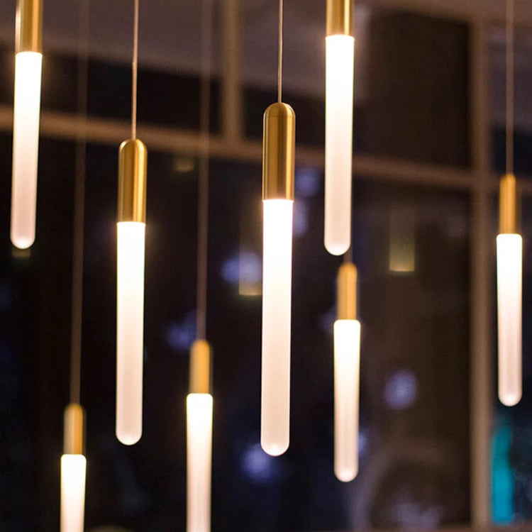 Lámpara de pilar LED moderna minimalista dorada, lámpara colgante para sala de estar, lámpara colgante para restaurante, lámpara de escalera larga