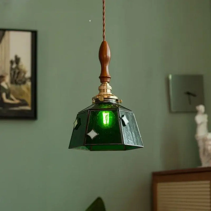 Suspension art déco verre vert cuivre design industriel chic