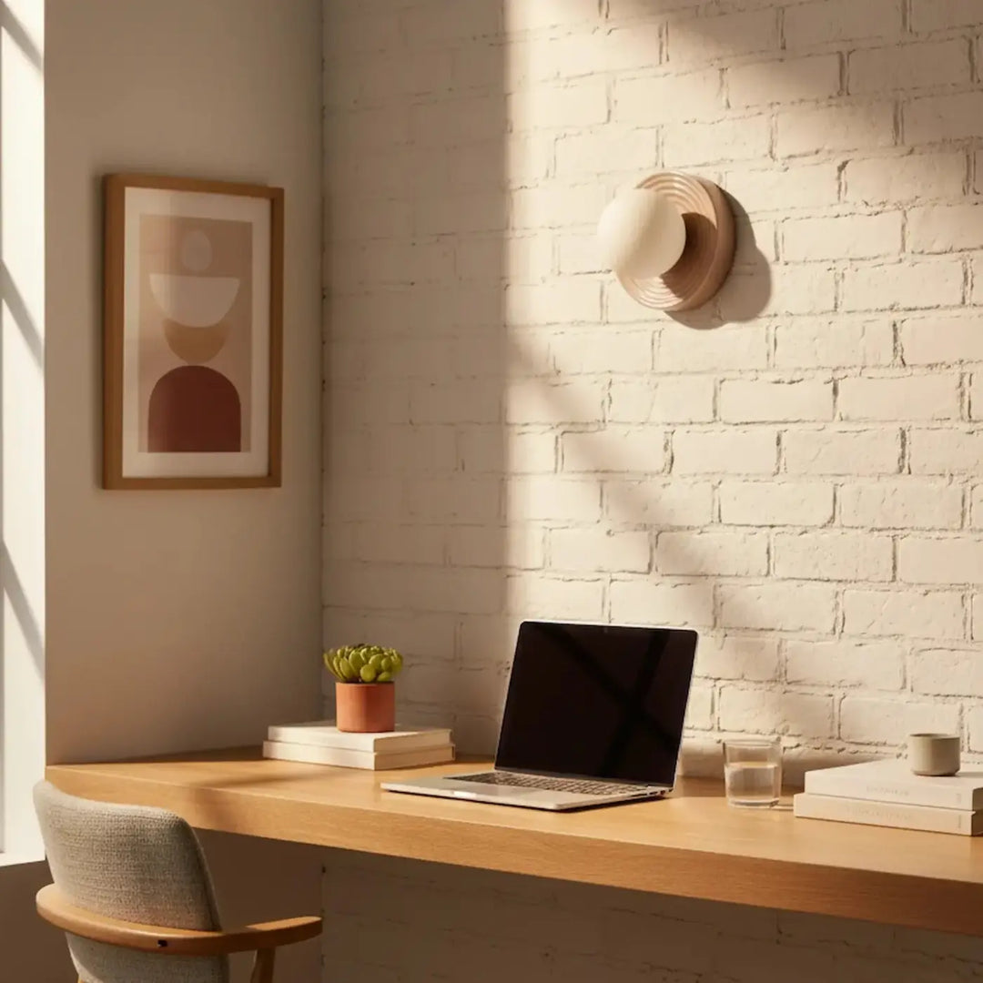 Applique murale alicia avec globe en verre givré et base circulaire en bois pour un éclairage minimaliste