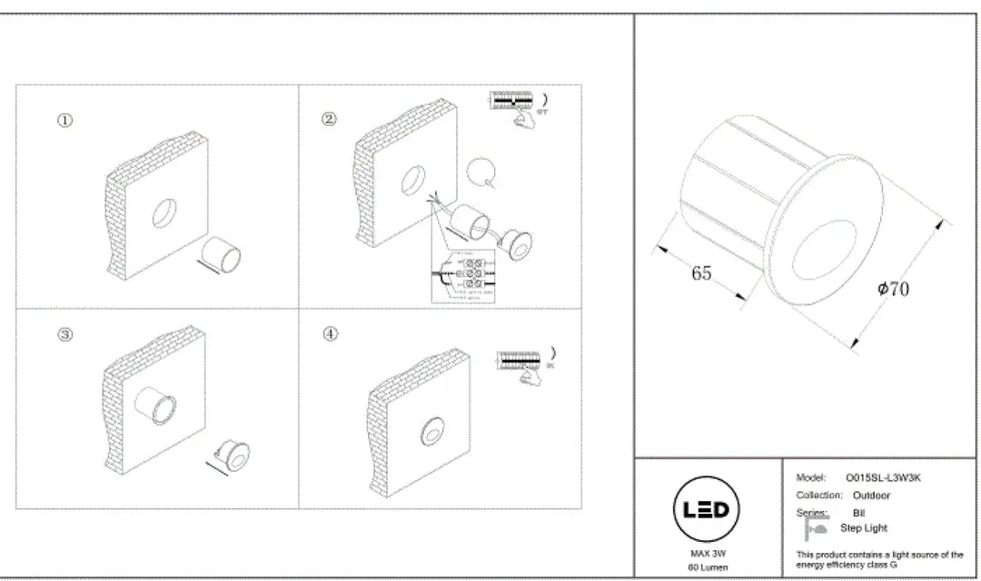 Applique encastrée led outdoor step light 01ssl-l3w3k cylindrique 65mm x 70mm diffuse d’une lumière douce