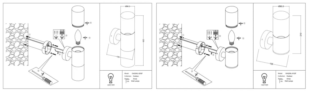 Schéma technique d une applique murale extérieure osram modèle c0328-157p en aluminium graphite avec protection ip54