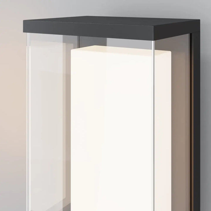 Applique extérieure baker street en aluminium noir avec lanterne moderne à panneaux en verre givré et clair