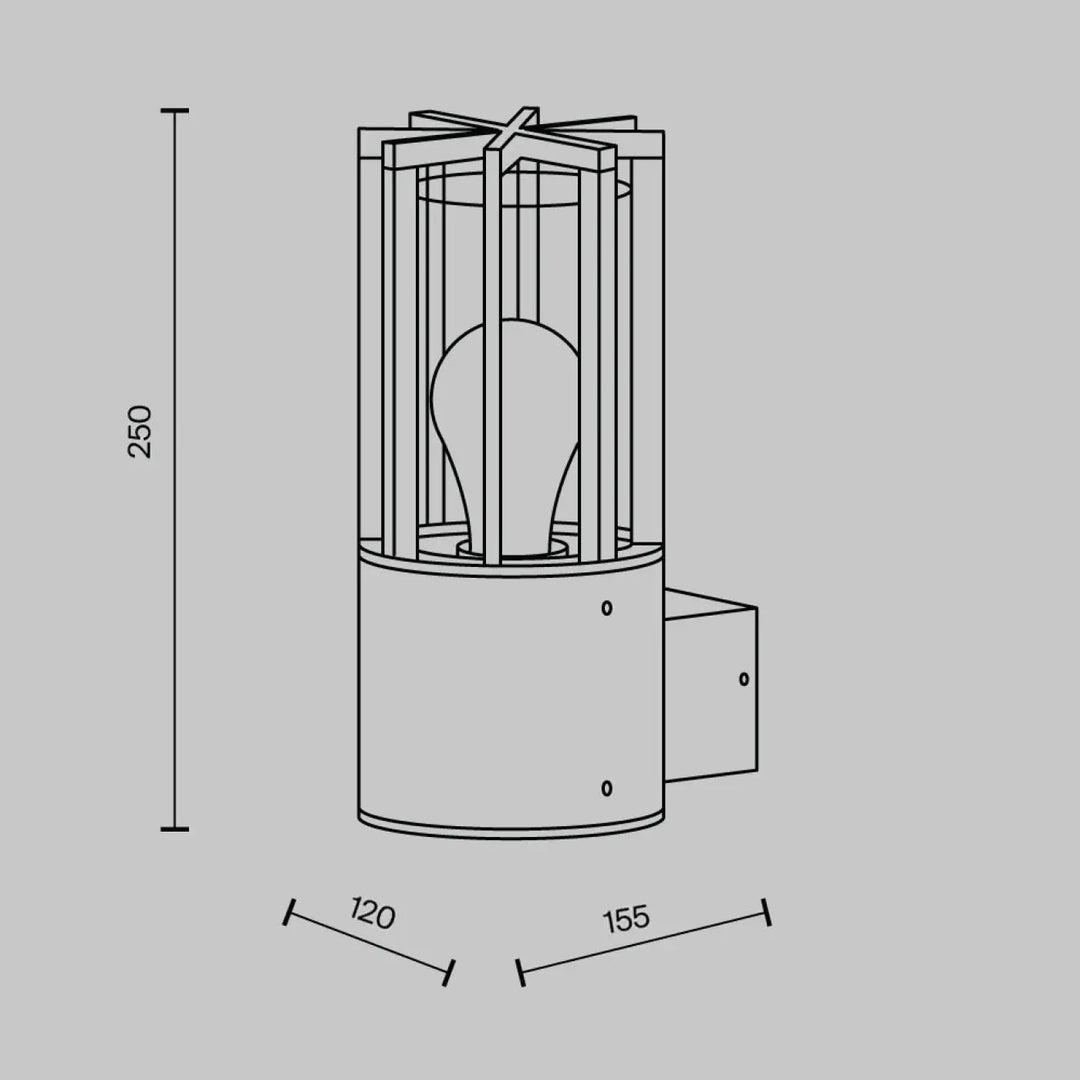 Applique extérieure barrel 250mm en métal graphite avec verre transparent et cage de protection pour mur extérieur