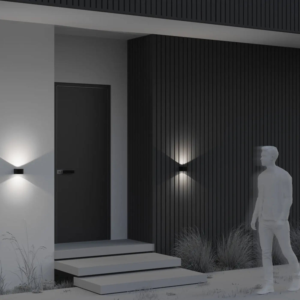 Applique extérieure blow en aluminium graphite noire avec double flux design moderne et minimaliste mural